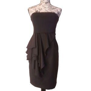 Alice + Olivia Black Strapless Ruffle Sheath Dress